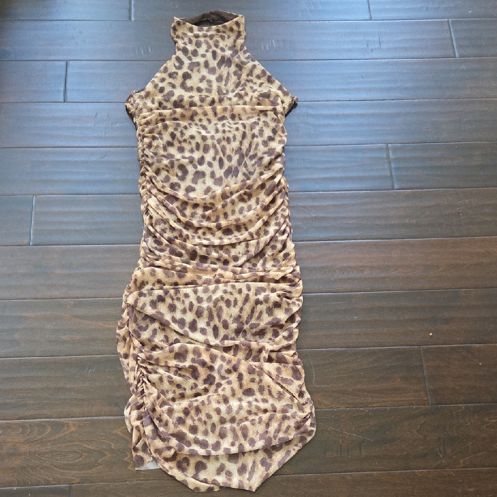 Zara Leopard Print High-Neck Halter Dress NWT